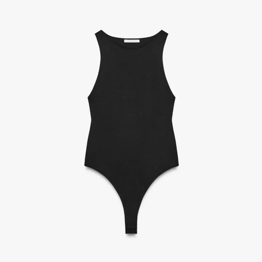 ZARA Polyamide Halter Bodysuit Black Medium